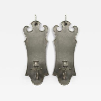 Pair of American Country Pewter Pediment Top Wall Sconces