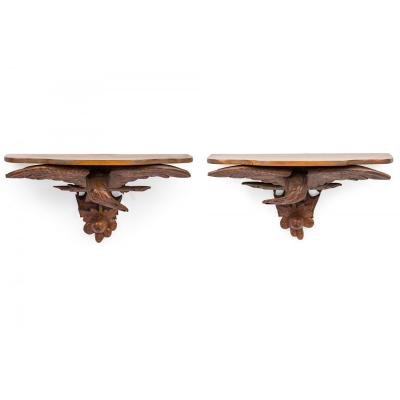 Pair of American Country Pine Eagle Shelves