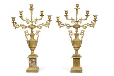 Pair of American Empire Bronze Dore Candelabras