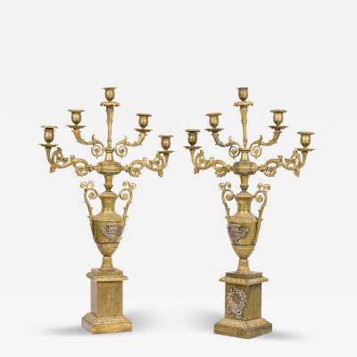 Pair of American Empire Bronze Dore Candelabras