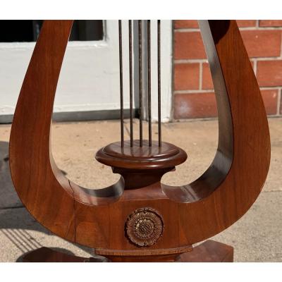 Pair of American Empire Mahogany Rectangular Lyre Base Pedestal Side Tables