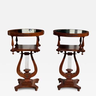 Pair of American Empire Mahogany Rectangular Lyre Base Pedestal Side Tables