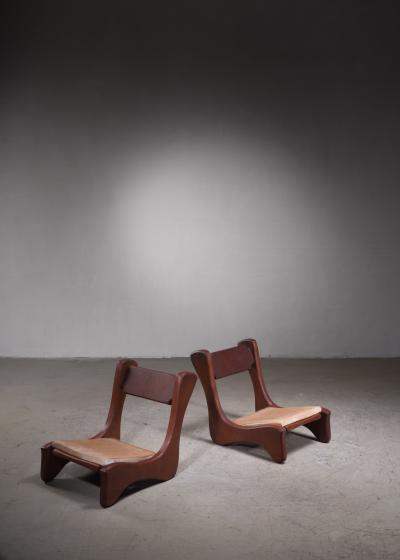 Pair of American Low Pastor Chairs with Cowhide Seat Pad by John McAlevey 1972