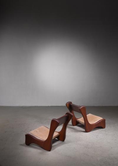 Pair of American Low Pastor Chairs with Cowhide Seat Pad by John McAlevey 1972