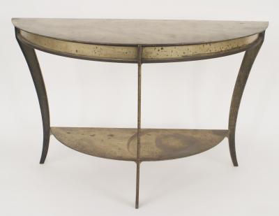 Pair of American Mid Century Brass and Steel D Shaped Demilune Console Tables