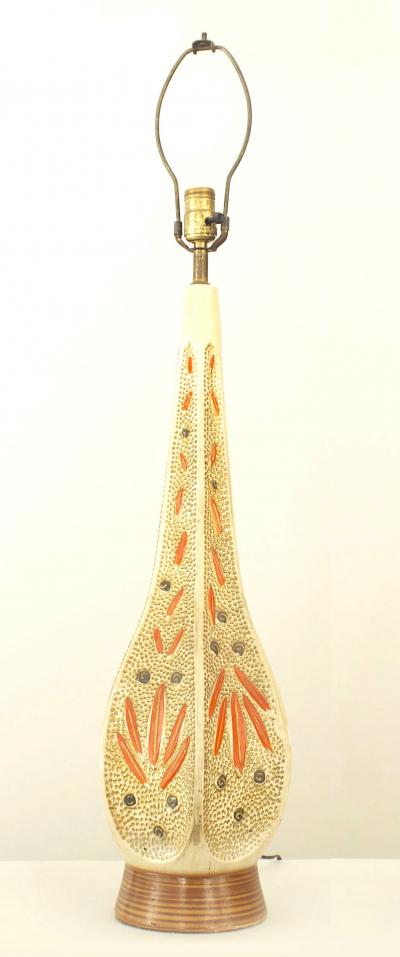 Pair of American Mid Century Ceramic 6 Sided Textured Table Lamps