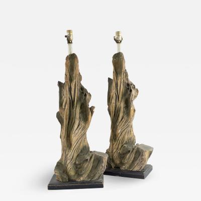 Pair of American Mid Century Faux Driftwood Table Lamps