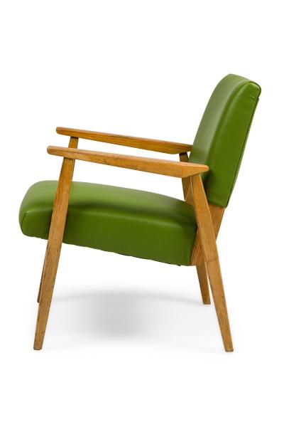 Pair of American Mid Century Green Leather Arm Chairs
