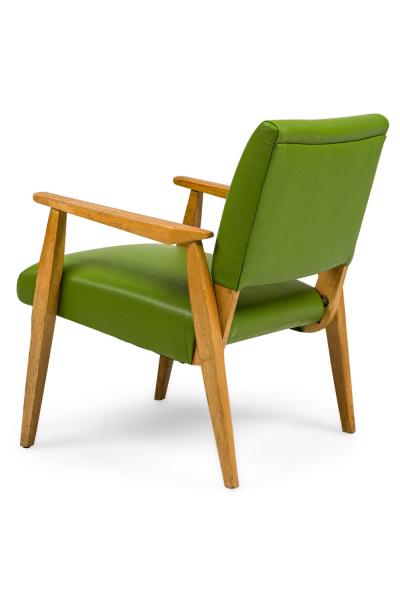 Pair of American Mid Century Green Leather Arm Chairs
