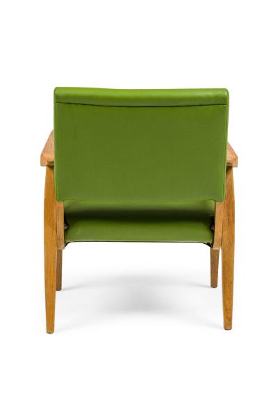 Pair of American Mid Century Green Leather Arm Chairs