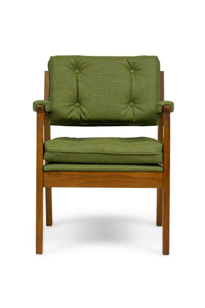 Pair of American Mid Century Green Upholstered Armchairs