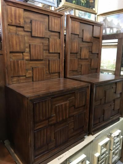 Pair of American Mid Century Mahogany Bedside Tables Commodes