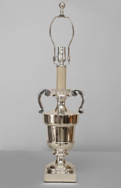 Pair of American Mid Century Modern Silver Plate Urn Form Lamps