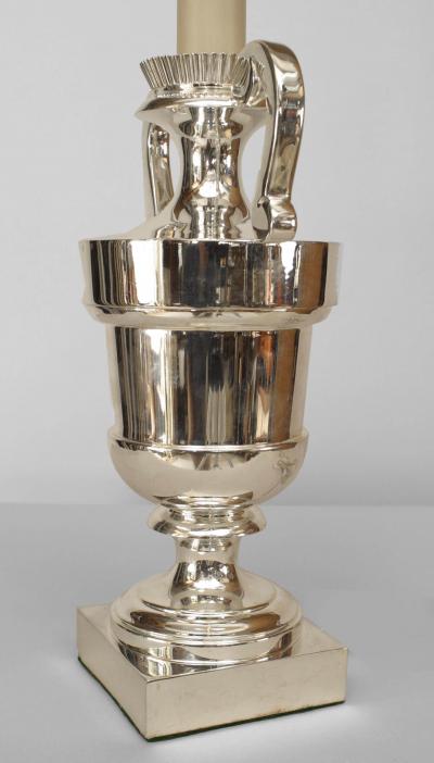Pair of American Mid Century Modern Silver Plate Urn Form Lamps