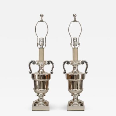 Pair of American Mid Century Modern Silver Plate Urn Form Lamps