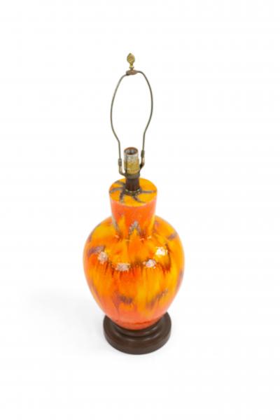 Pair of American Mid Century Orange Porcelain Table Lamp