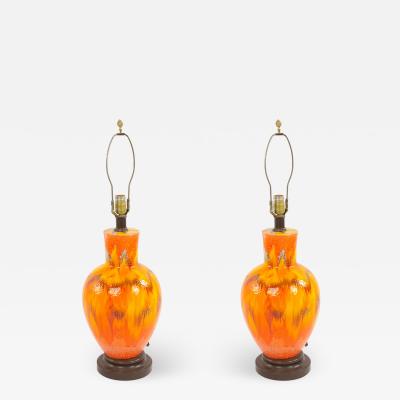 Pair of American Mid Century Orange Porcelain Table Lamp