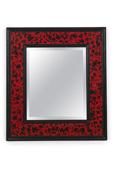 Pair of American Mid Century Style Black and Red Imitation Tortoise Shell Mirror