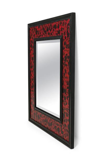 Pair of American Mid Century Style Black and Red Imitation Tortoise Shell Mirror