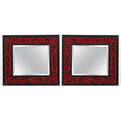 Pair of American Mid Century Style Black and Red Imitation Tortoise Shell Mirror