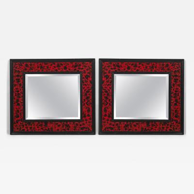 Pair of American Mid Century Style Black and Red Imitation Tortoise Shell Mirror