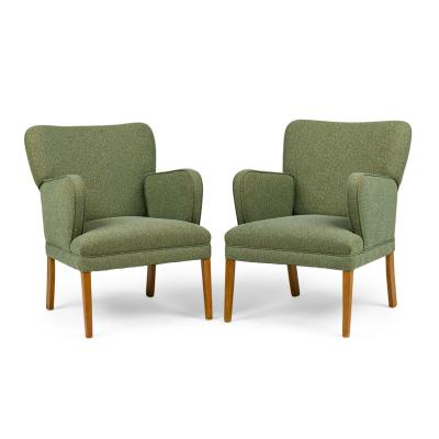 Pair of American Mid Century Teal Wide Back Armchairs