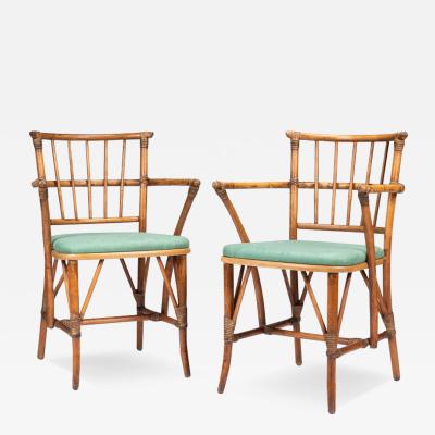 Pair of American Mid Century bamboo turned arm chairs 1950s 