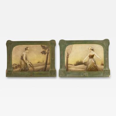 Pair of American Mission Green Porcelain Wall Plaques