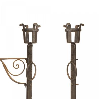 Pair of American Mission Monumental Wrought Iron Andirons