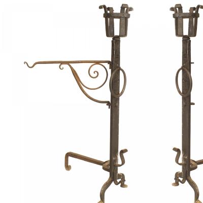 Pair of American Mission Monumental Wrought Iron Andirons