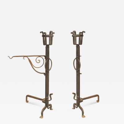 Pair of American Mission Monumental Wrought Iron Andirons