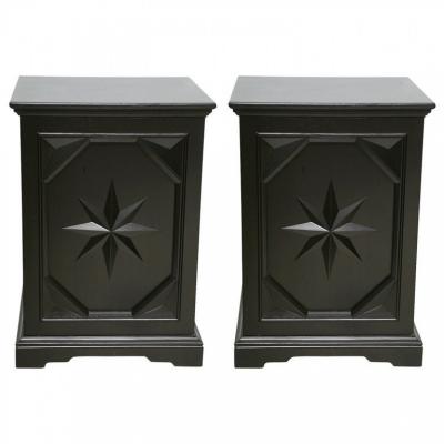 Pair of American Modern Black Lacquer Cabinets