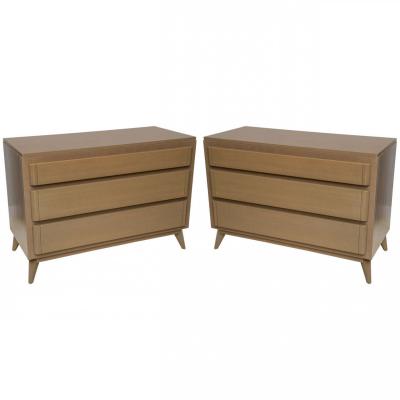 Pair of American Modern Cerused Oak Commodes