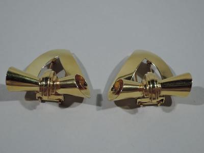 Pair of American Retro 14K Gold Strapwork Pins C 1940