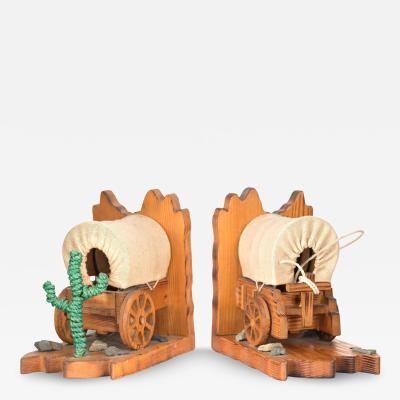 Pair of American Rustic Covered Wagon Bookends