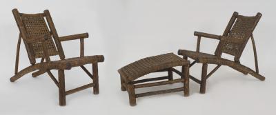 Pair of American Rustic Old Hickory style Low Slung Arm Chairs