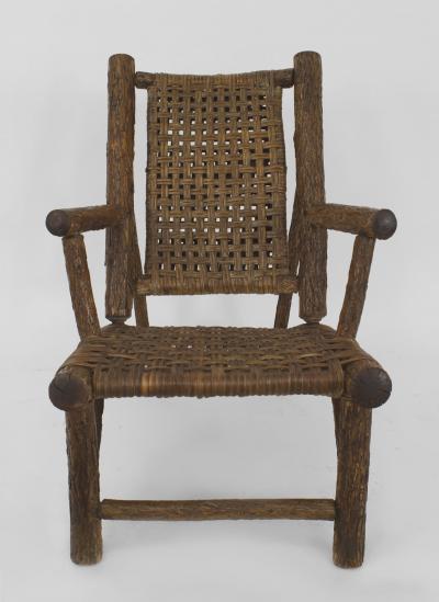 Pair of American Rustic Old Hickory style Low Slung Arm Chairs