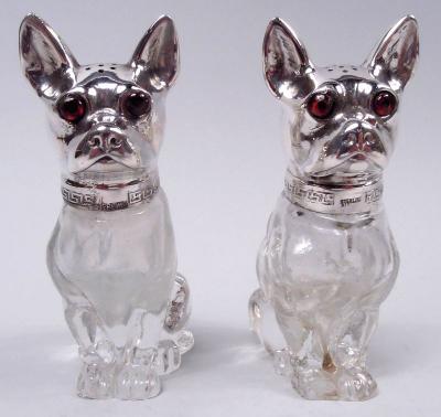 Pair of American Sterling Silver Dog Salt Pepper Shakers