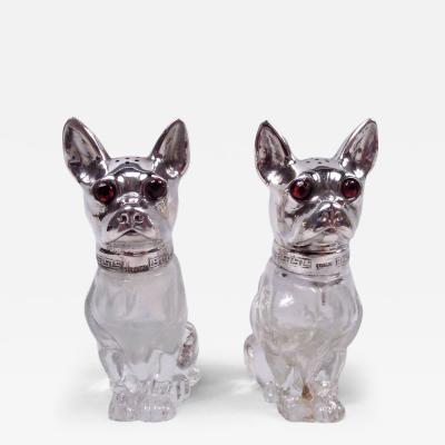 Pair of American Sterling Silver Dog Salt Pepper Shakers
