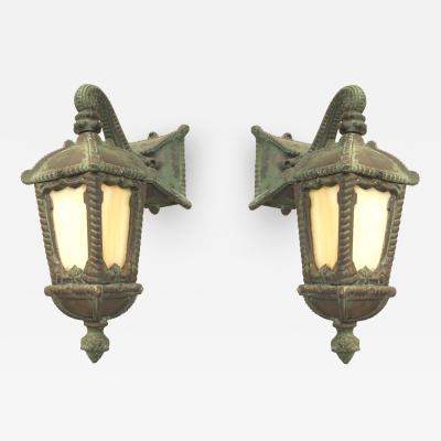 Pair of American Victorian Patinated Iron Outdoor Lantern Sconces