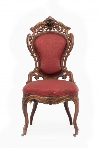 Pair of American Victorian Red Damask Side Chairs