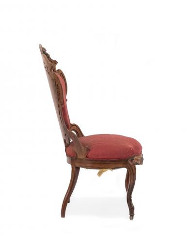 Pair of American Victorian Red Damask Side Chairs