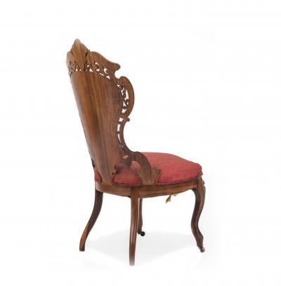 Pair of American Victorian Red Damask Side Chairs