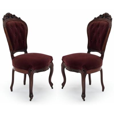 Pair of American Victorian Red Velvet Side Chairs