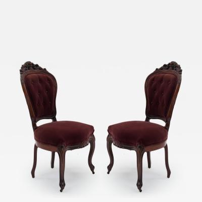 Pair of American Victorian Red Velvet Side Chairs