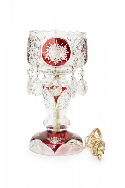 Pair of American Victorian Style Red and Clear Cut Crystal and Glass Table Lamps