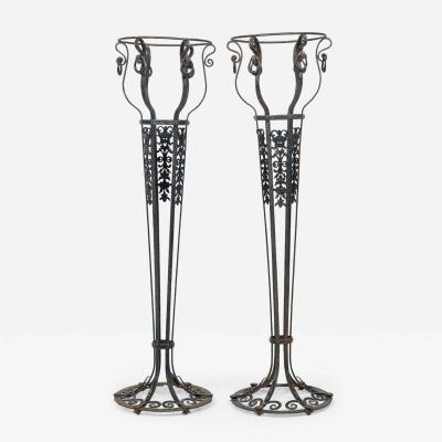 Pair of American Victorian Style Wrought Iron Outdoor Planters Flower Stands