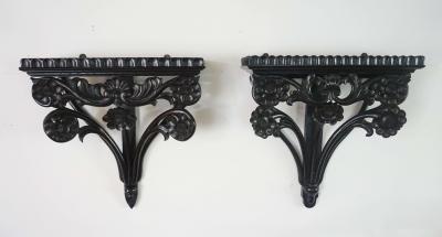 Pair of Anglo Ceylonese Carved Ebony Wall Brackets or Shelves