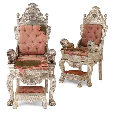 Pair of Anglo Indian Silver Clad Ceremonial Throne Chairs