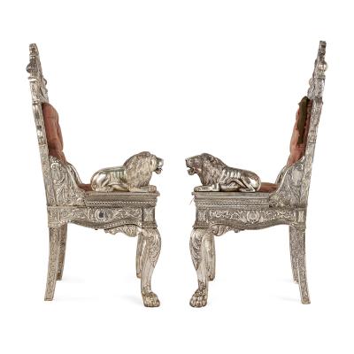 Pair of Anglo Indian Silver Clad Ceremonial Throne Chairs